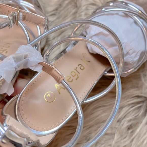 Allegra K Silver Open Toe Ankle Strappy Stiletto Heel Sandals Holiday Party Shoe - Picture 7 of 15